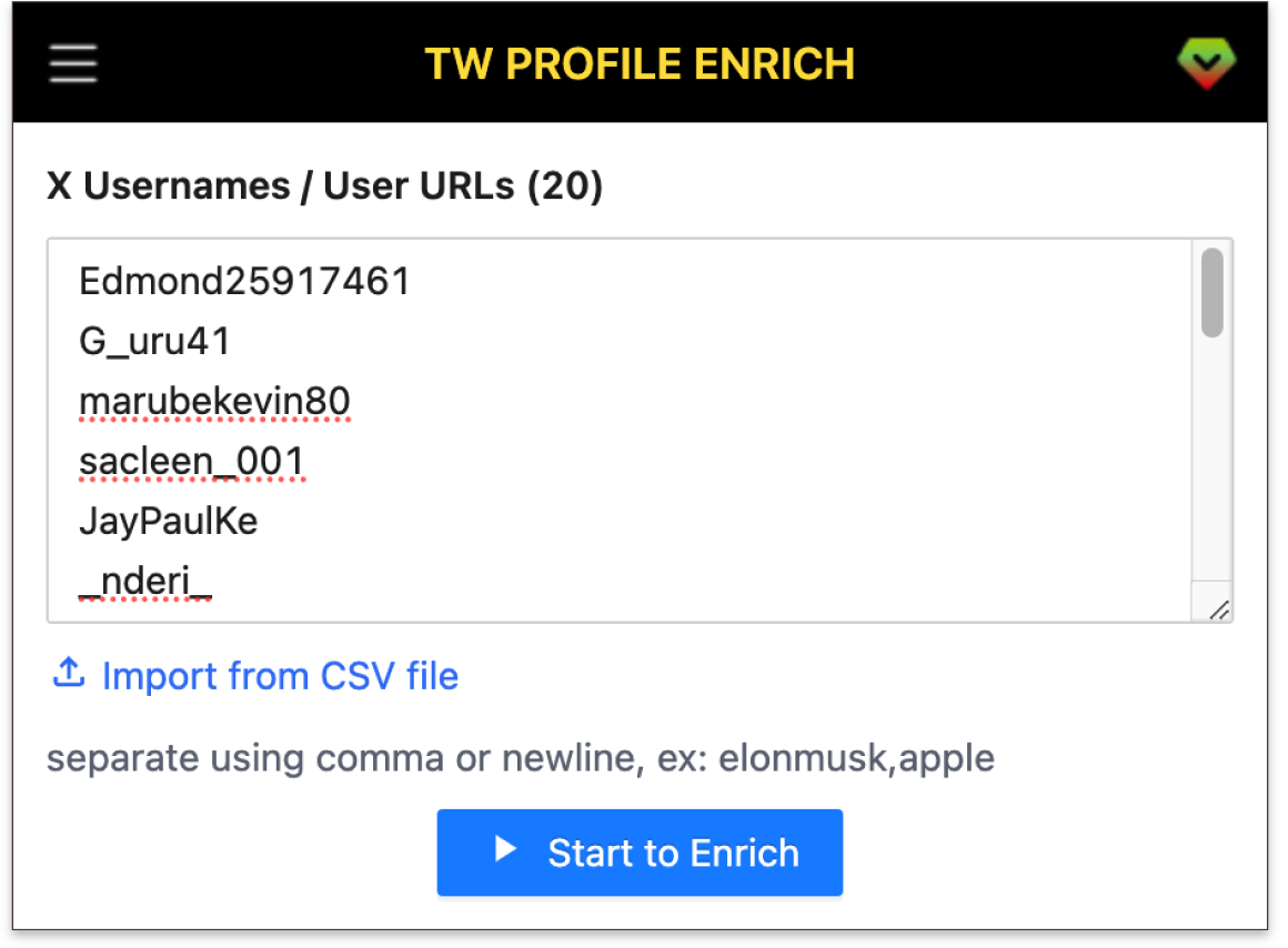 Twitter Profile Enrich Screenshot
